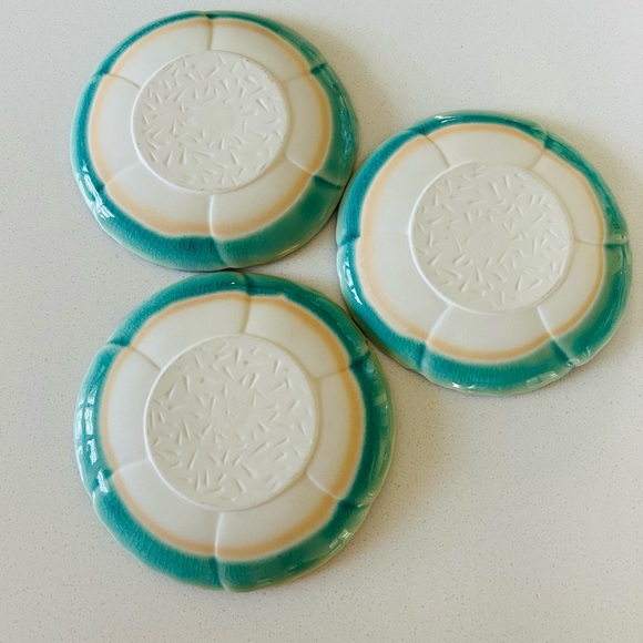 Vintage Turquoise Blue Kotobuki Ikebana Trinket Dishes Set 3 | Japan Pottery - Picture 5 of 5